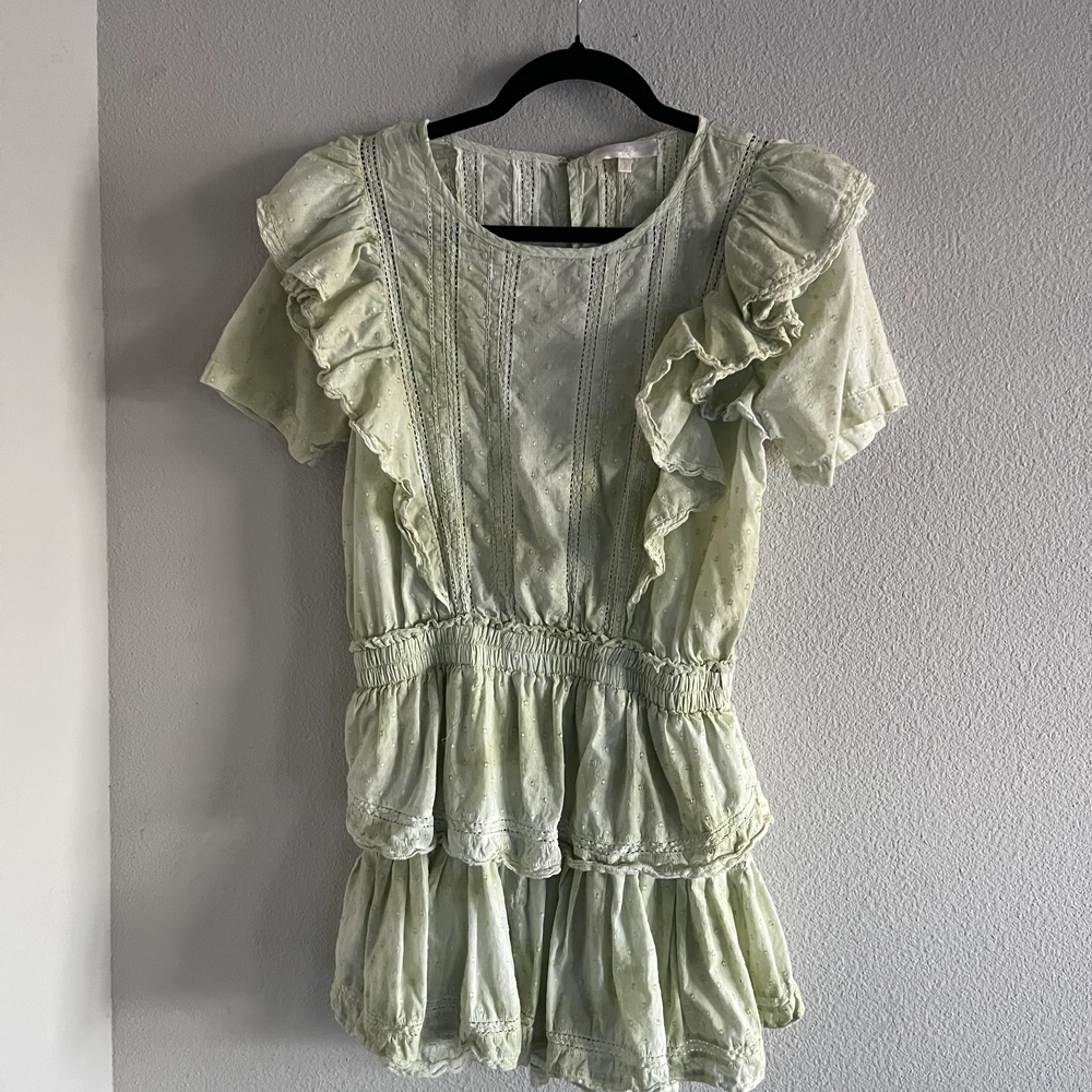 LoveShackFancy Pale Green Ruffle Mini Dress